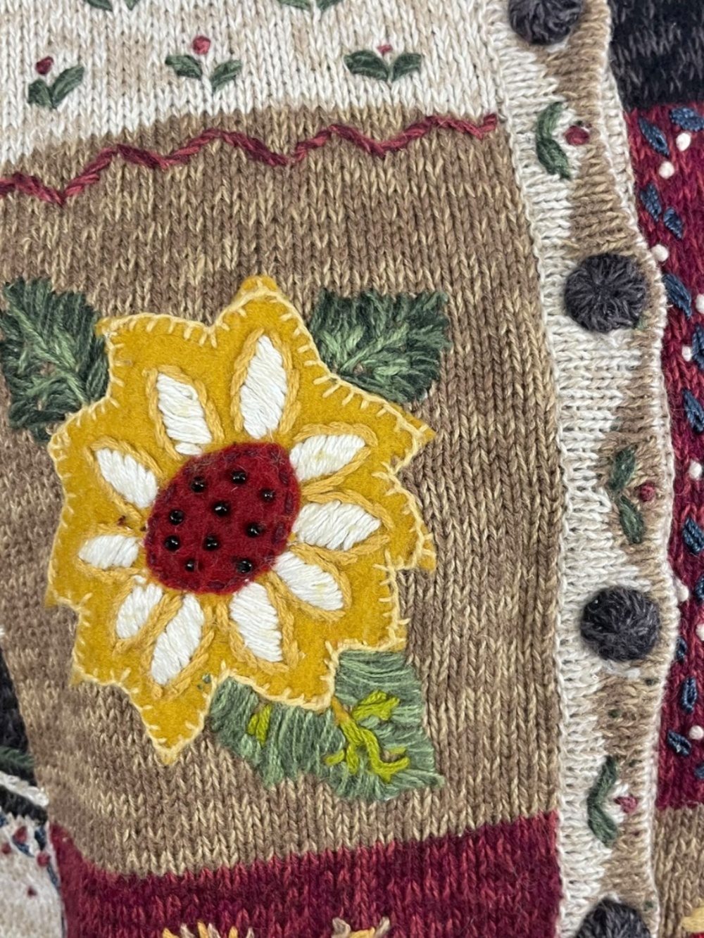 Cottagecore Patchwork Embroidered Cardigan M Homestead Farmhouse Floral Vintage - Picture 5 of 12